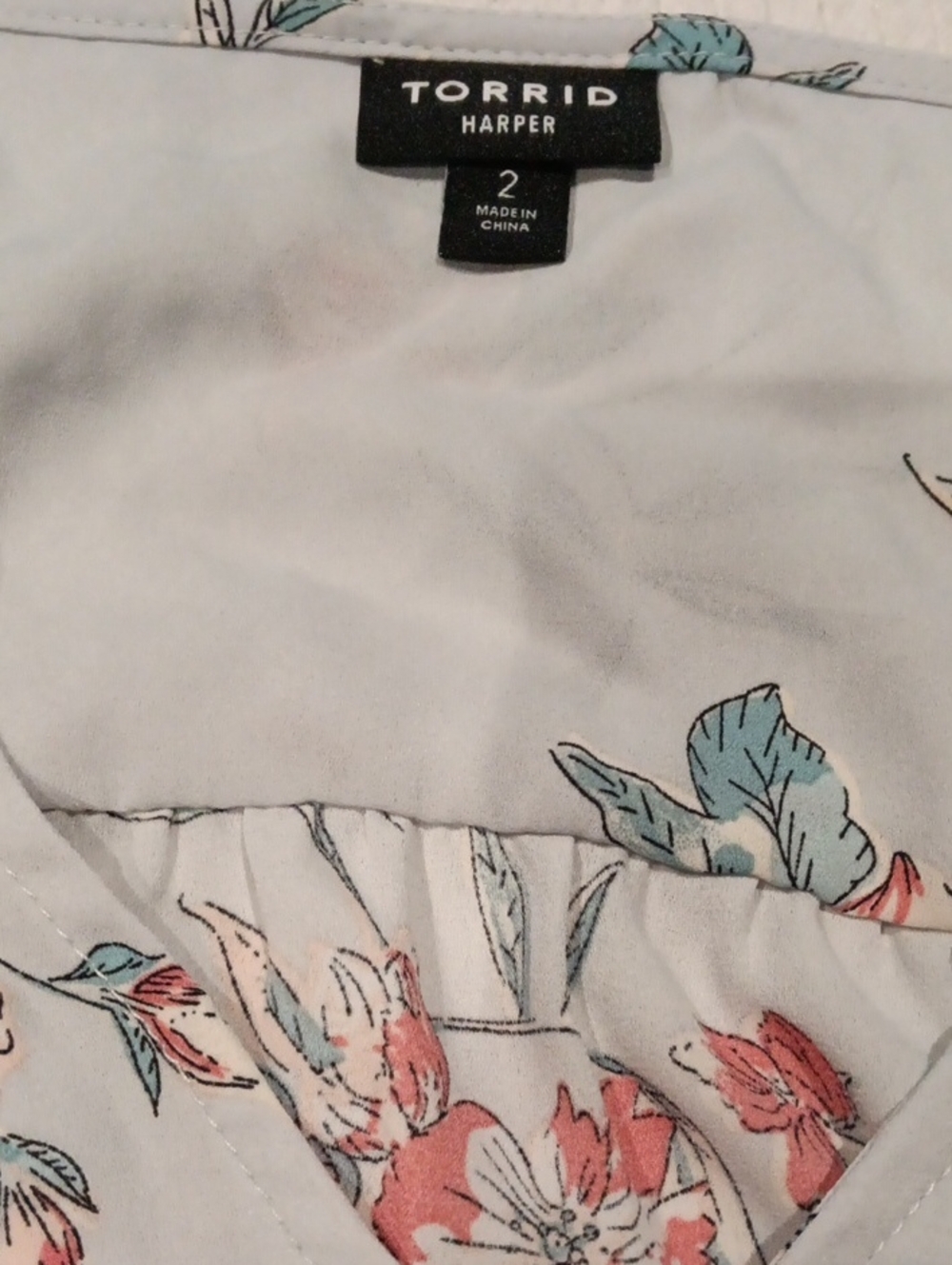 torrid White Floral V-Neck Top with Coral & Teal Accents